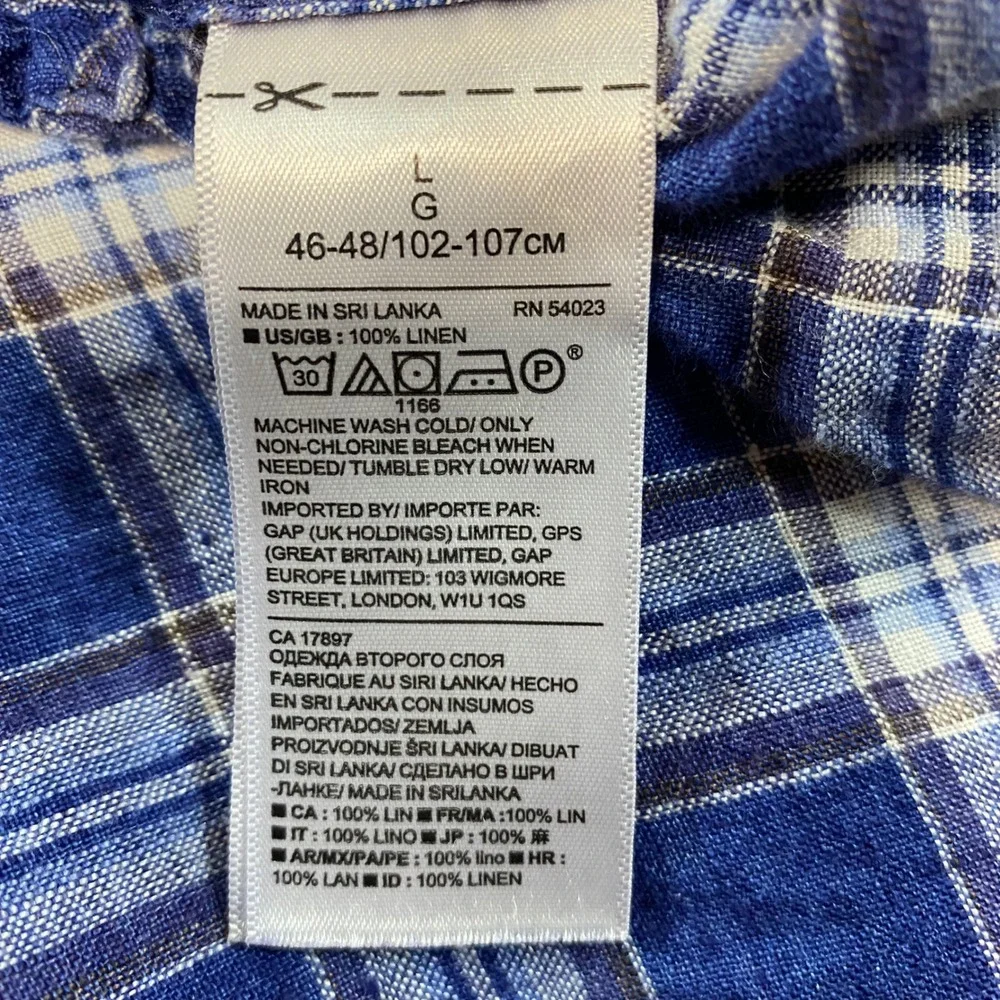 Banana Republic Camden Standard Fit Blue Plaid 100% Linen Shirt Mens Large L